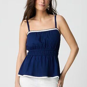 J. Crew Strappy Shirred Peplum Top Navy White Trim Size 0/XS NWT